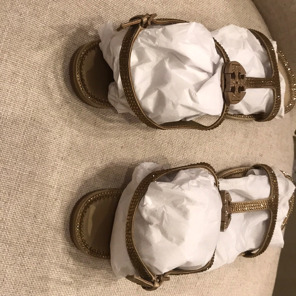 Tory Burch Gold Tone Rhinestone/Crystal sandals. - Picture 2 of 6